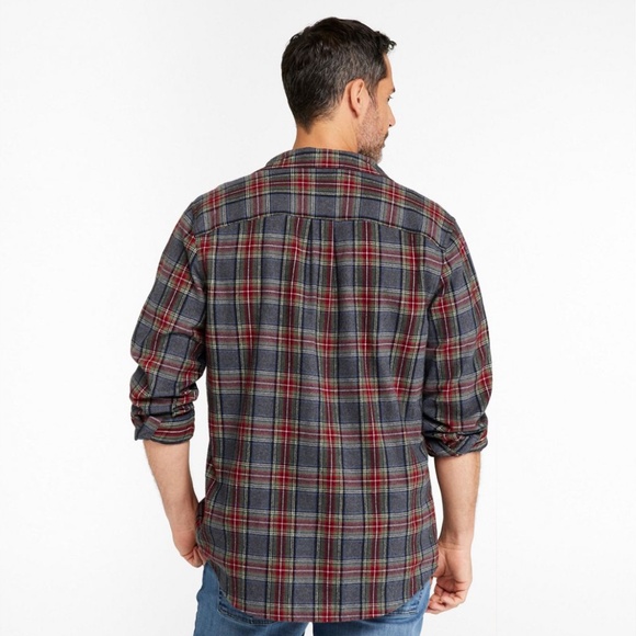 L.L. Bean Slightly Fitted Burgundy & Green Cotton Flannel Shirt - Picture 5 of 6